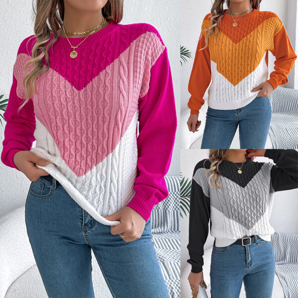 Color Matching Twist Lantern Sleeve Pullover Sweaters Women's Clothing