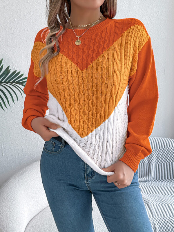 Color Matching Twist Lantern Sleeve Pullover Sweaters Women's Clothing - Image 7