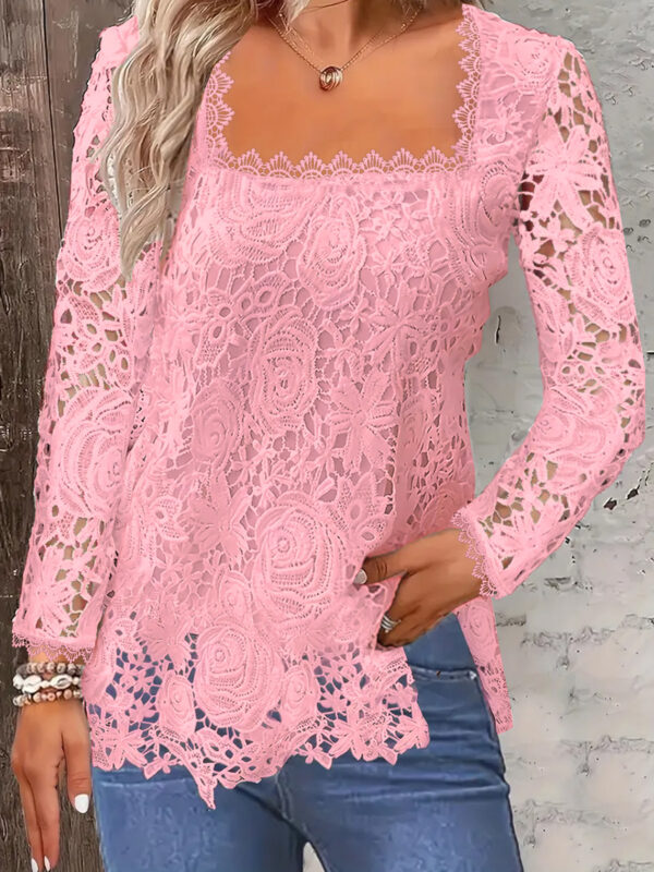 European And American Fashion Women's Wear Short-sleeved Lace Top Solid Color T-shirt - Image 10