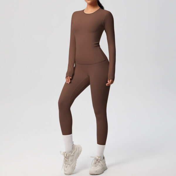 Double-sided Sanding Pure Color Tight Training Long Sleeve Yoga Clothes Suit - Image 9