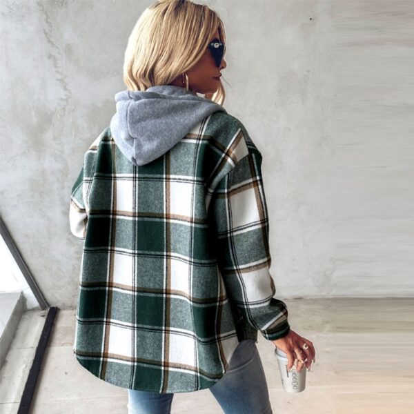 European And American Fashion Women's Wear Solid Color Plaid Hooded Jacket - Image 6