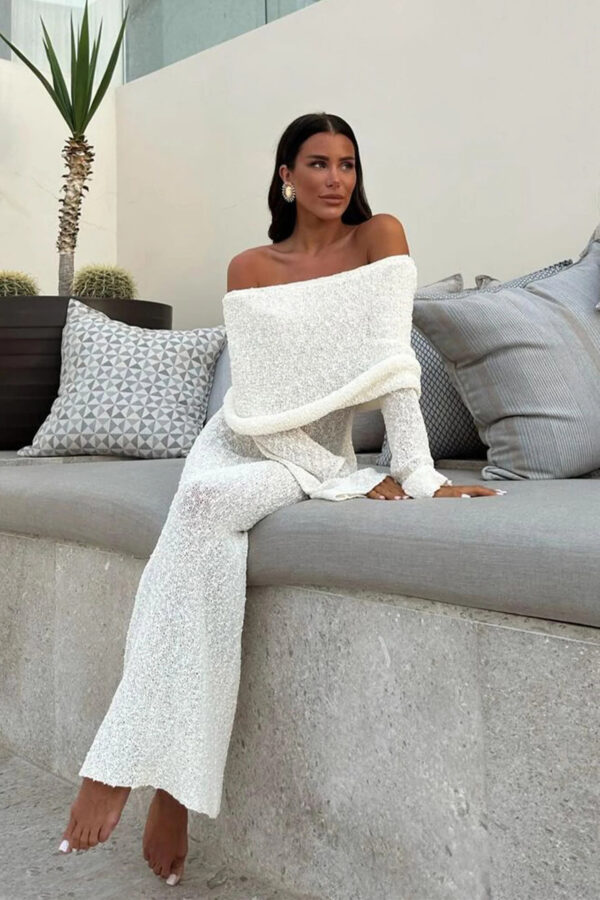 French-style One-shoulder Knitted Dress Fashion Party Beach Long-sleeved Long Dresses Fall Wainter Women's Clothing - Image 4