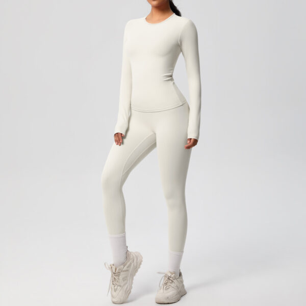 Double-sided Sanding Pure Color Tight Training Long Sleeve Yoga Clothes Suit - Image 6