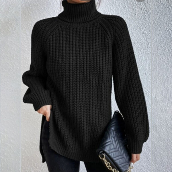 Turtleneck Pullover Sweater With Split Design Fashion Simple Solid Color Long Sleeve Tops Women's Clothing - Image 10