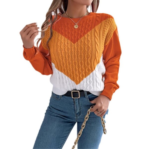 Color Matching Twist Lantern Sleeve Pullover Sweaters Women's Clothing - Image 8