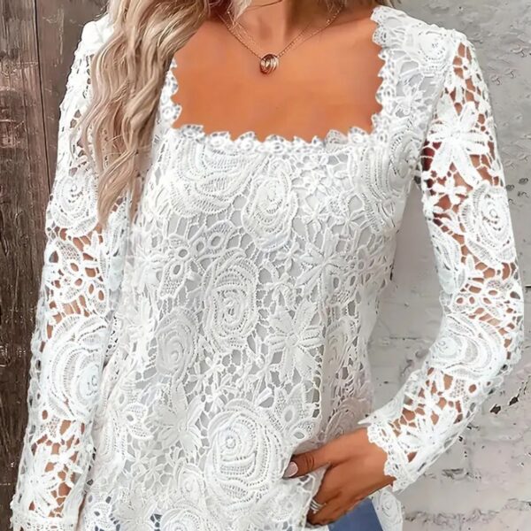 European And American Fashion Women's Wear Short-sleeved Lace Top Solid Color T-shirt - Image 2