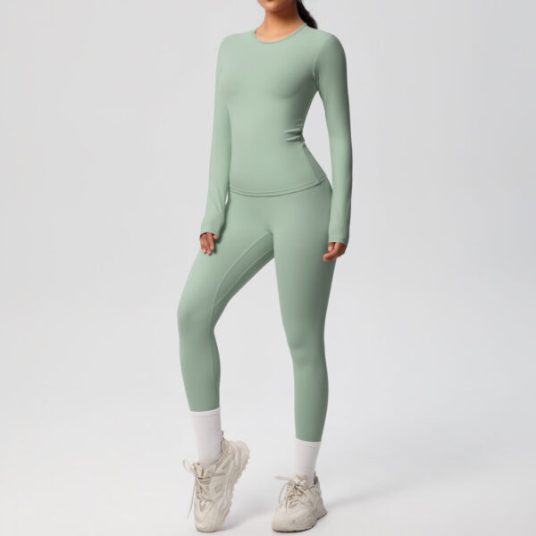 Double-sided Sanding Pure Color Tight Training Long Sleeve Yoga Clothes Suit - Image 7