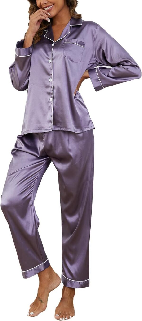 Couple Satin Pajamas Two-piece Long-sleeved Homewear - Image 6