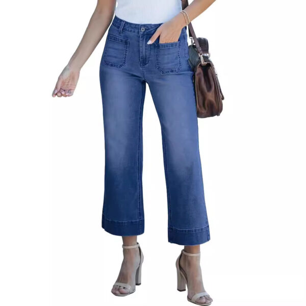 Slimming And Wide Leg Straight-leg Pants Washed Jeans Cropped Pants - Image 8