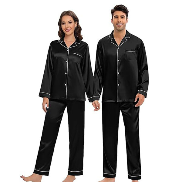 Couple Satin Pajamas Two-piece Long-sleeved Homewear - Image 9