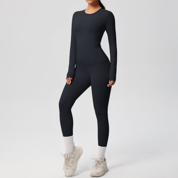 Double-sided Sanding Pure Color Tight Training Long Sleeve Yoga Clothes Suit - Image 4