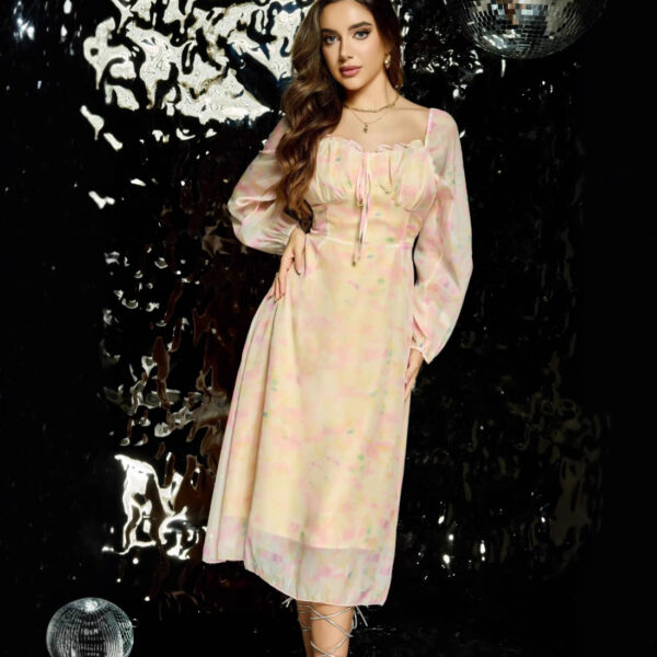 Exquisite Retro Long Sleeve Floral Fairy Dress High-end Sense - Image 3