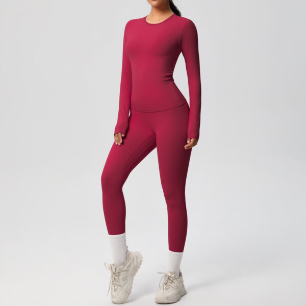 Double-sided Sanding Pure Color Tight Training Long Sleeve Yoga Clothes Suit - Image 8