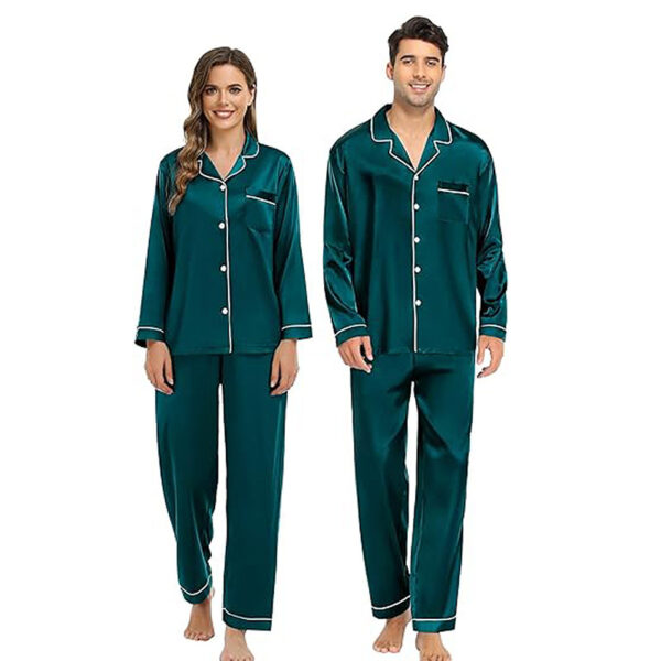 Couple Satin Pajamas Two-piece Long-sleeved Homewear - Image 4