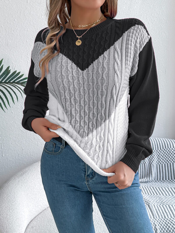 Color Matching Twist Lantern Sleeve Pullover Sweaters Women's Clothing - Image 4