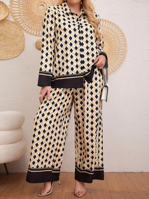 Ethnic Geometric Long Sleeve Shirt Trousers Suit - Image 7