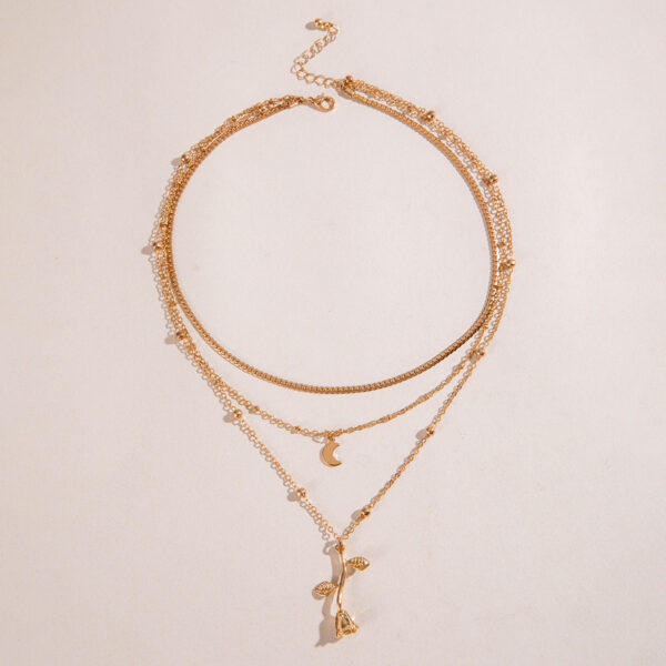 Popular Golden Rose Three-layer Necklace - Image 5