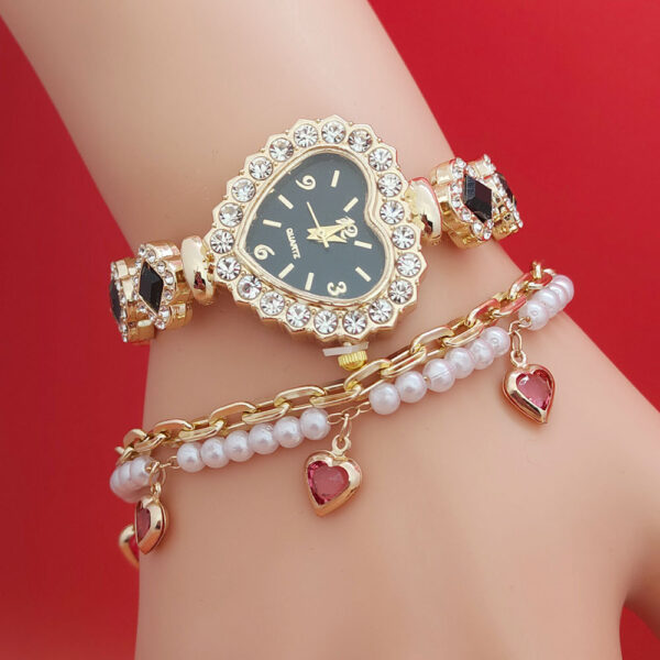 Fashion Love Shape Bracelet Watch Set Diamond Colored Heart Quartz Watch Women's Fashion Jewelry Set Valentine's Day Gift - Image 7