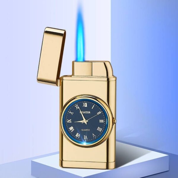 New Lighter With Electric Watch Rocker Arm Automatic Ignition Straight Blue Flame Lighter Creative Real Dial Inflatable Windproof Lighter Men's Watch Gift - Image 9