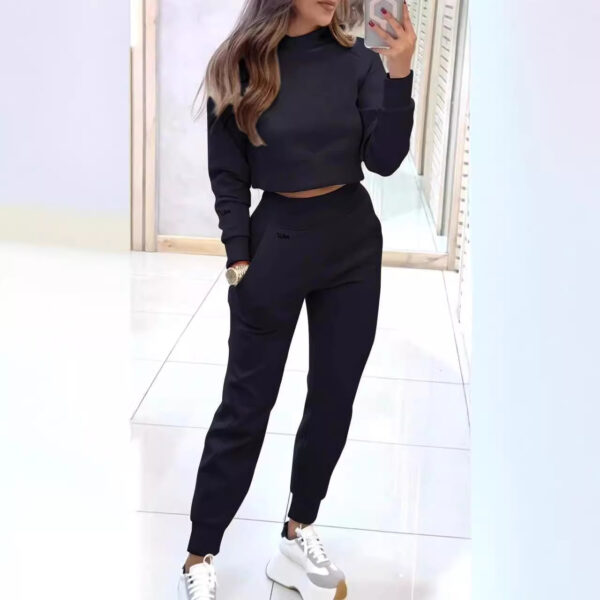 Stand Collar Sports Suit Fashion Pullover Long-sleeves Short Top And Slim Trousers With Pockets Solid Outfits Women's Clothing - Image 5