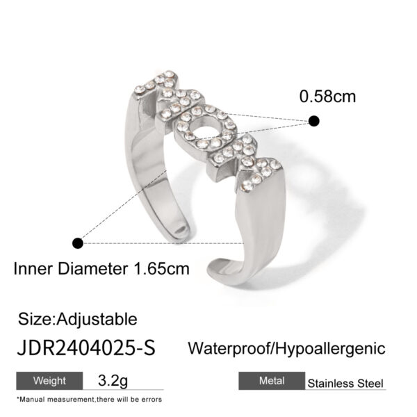 Minimalist Titanium Steel Stainless Steelgift MOM Letter Rhinestone Ring - Image 3