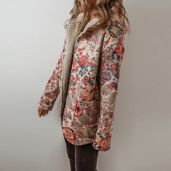 Casual Fleece Printed Long Sleeve Hooded Jacket - Image 2