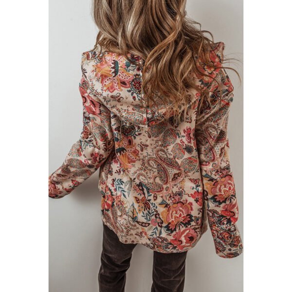 Casual Fleece Printed Long Sleeve Hooded Jacket - Image 3