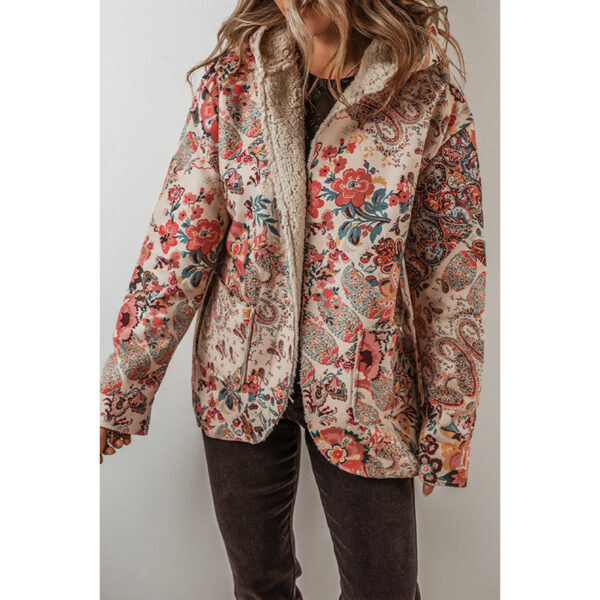 Casual Fleece Printed Long Sleeve Hooded Jacket - Image 5