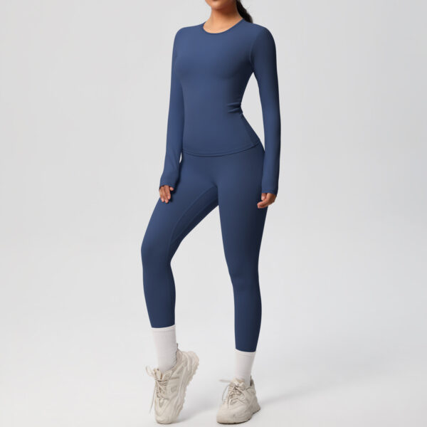 Double-sided Sanding Pure Color Tight Training Long Sleeve Yoga Clothes Suit - Image 10