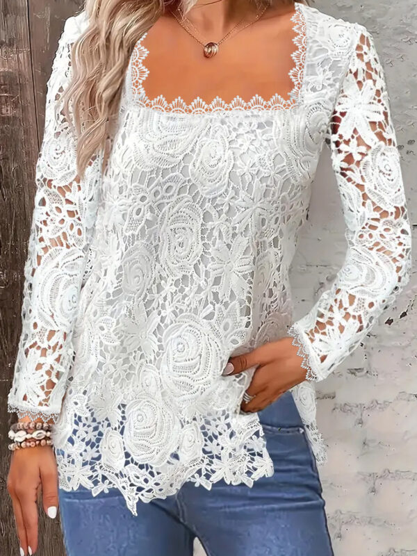 European And American Fashion Women's Wear Short-sleeved Lace Top Solid Color T-shirt - Image 4