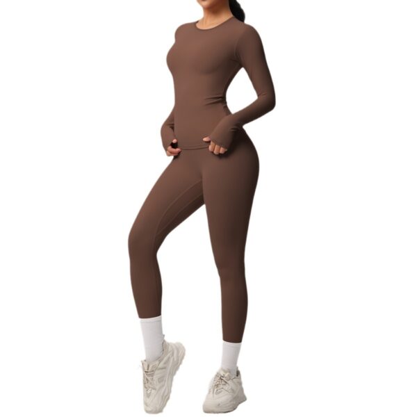 Double-sided Sanding Pure Color Tight Training Long Sleeve Yoga Clothes Suit - Image 3