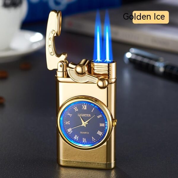 New Lighter With Electric Watch Rocker Arm Automatic Ignition Straight Blue Flame Lighter Creative Real Dial Inflatable Windproof Lighter Men's Watch Gift - Image 6