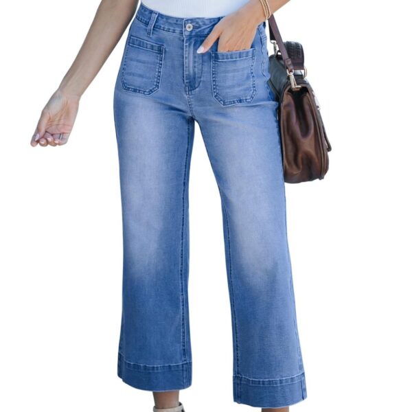 Slimming And Wide Leg Straight-leg Pants Washed Jeans Cropped Pants - Image 6