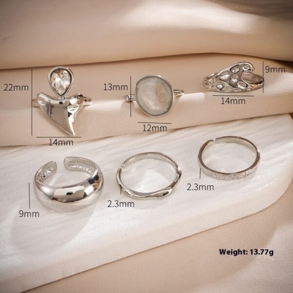 Japanese And Korean Style Electroplating Adjustable Ring Six-piece Set - Image 5