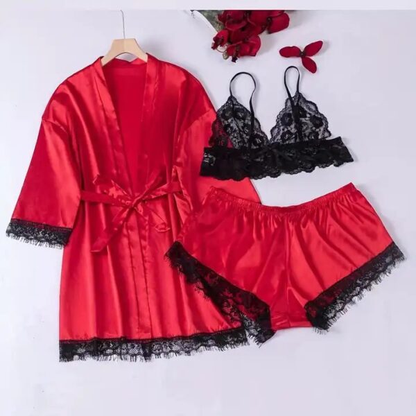 Women's Pajamas 3-piece Set Lace Chest Wrap Suspenders