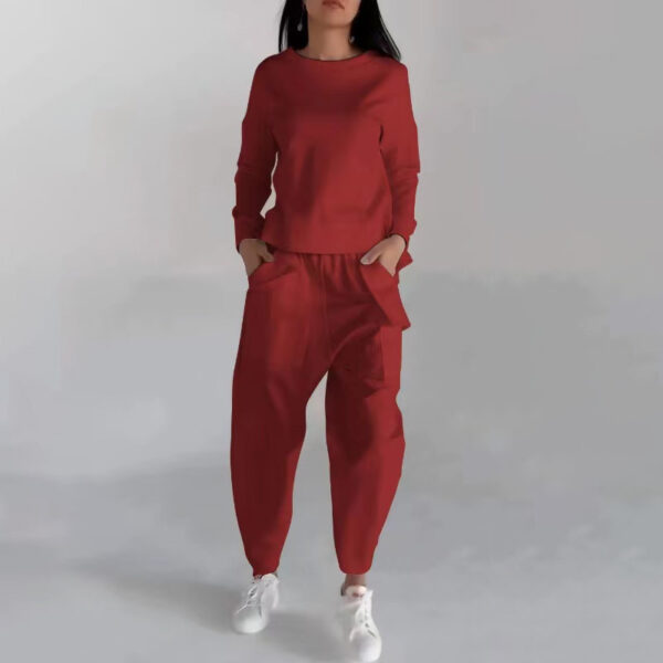 Solid Color Fashion Sweatshirt Long Sleeve Back Slit Top With Pockets Loose Trousers Women's Clothing - Image 6