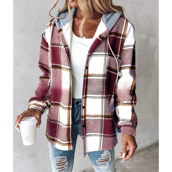 European And American Fashion Women's Wear Solid Color Plaid Hooded Jacket - Image 9