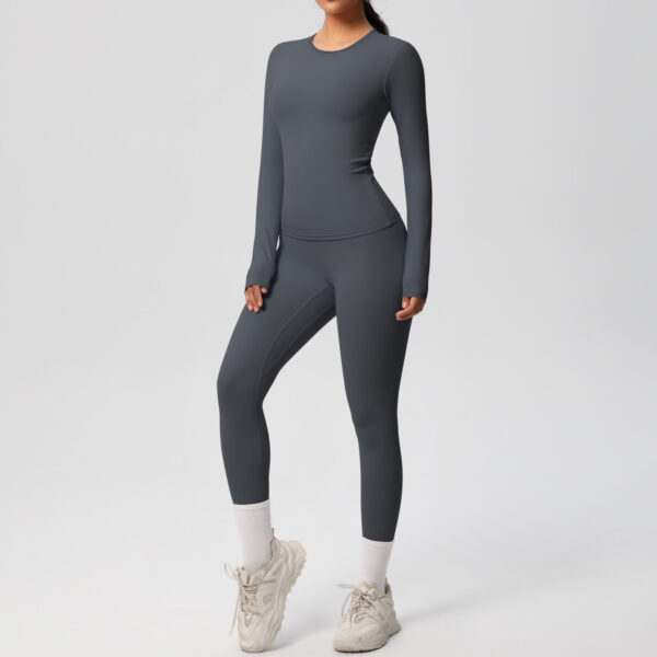 Double-sided Sanding Pure Color Tight Training Long Sleeve Yoga Clothes Suit - Image 5