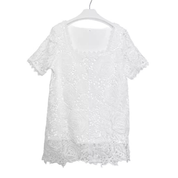 European And American Fashion Women's Wear Short-sleeved Lace Top Solid Color T-shirt - Image 7